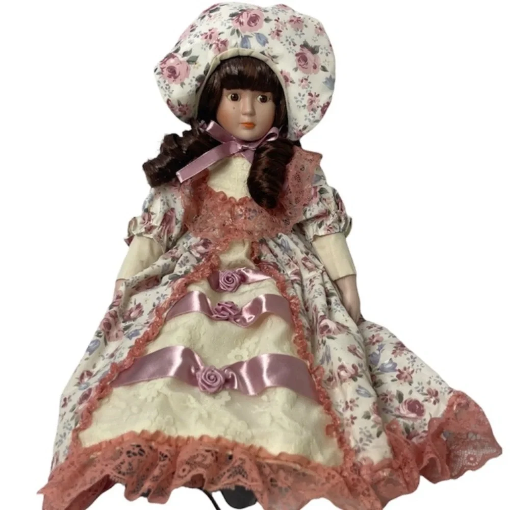 Vintage Victorian Porcelain Doll Floral Lace Cottage Core Flower Prairie Dress